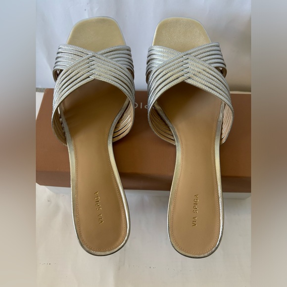 VIA SPIGA Women's Silver Rafaela Metallic Leather Mule Sandals Size 11US/41EU - Picture 11 of 12